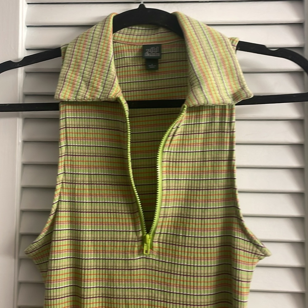 Wild Fable Sleeveless Zip Front Bodycon Polo Dress in Green Apple Stripe Size S - Picture 3 of 5